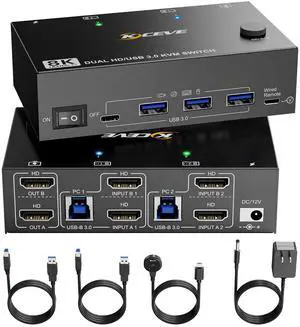 WRIARICH 8K KVM Switch 2 Computers 2 Monitors, KCEVE Dual Monitor USB 3.0 HDMI KVM Switcher Box, Support 7680x4320@60Hz, 3840x2160@120Hz Resolution for 2 Computers Share Mouse Keyboard and Monitor WRIARICH 8K KVM Switch 2 Computers 2 Monitors, KCEVE Dual Monitor USB 3.0 HDMI KVM Switcher Box, Support 7680x4320@60Hz, 3840x2160@120Hz Resolution for 2 Computers Share Mouse Keyboard and Monitor