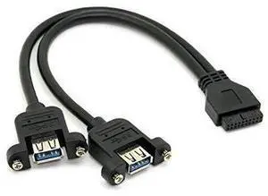 WRIARICH USB 3.0 Dual A Female Screw Mount Cable, Dual Port to 20Pin Motherboard Header, Black WRIARICH USB 3.0 Dual A Female Screw Mount Cable, Dual Port to 20Pin Motherboard Header, Black