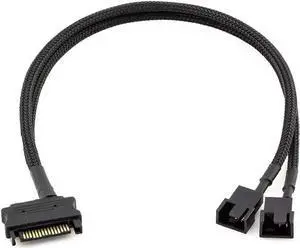 WRIARICH 10 Inch Black Sleeved 15Pin SATA to Dual 3Pin/4Pin PWM Fan Y Splitter Cable, SATA Power to 2 PC Case Cooling Fans Adapter Cord WRIARICH 10 Inch Black Sleeved 15Pin SATA to Dual 3Pin/4Pin PWM Fan Y Splitter Cable, SATA Power to 2 PC Case Cooling Fans Adapter Cord