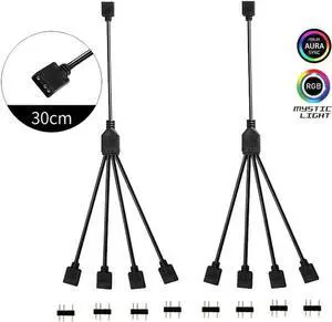 WRIARICH 2 Pack 1 Foot 5V 3-Pin RGB Splitter Cable, 1 Female to 4 Female RBW LED Strip Extension Cord, 4-Port AURA RGB Lighting Hub with Gender Changer Adapter WRIARICH 2 Pack 1 Foot 5V 3-Pin RGB Splitter Cable, 1 Female to 4 Female RBW LED Strip Extension Cord, 4-Port AURA RGB Lighting Hub with Gender Changer Adapter
