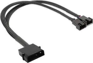 WRIARICH 10 Inch Black Sleeved Molex LP4 to Dual 3/4 Pin PWM Fan Y Splitter Cable WRIARICH 10 Inch Black Sleeved Molex LP4 to Dual 3/4 Pin PWM Fan Y Splitter Cable