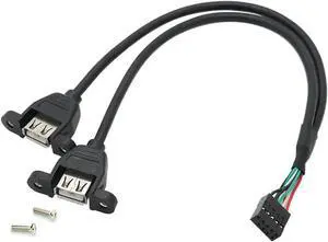 WRIARICH 1.64FT Black USB 2.0 Motherboard 9Pin Header Splitter Cable, 1 Internal Header to Dual Panel Mount USB-A Female Ports with Mounting Screws for PC Chassis Front Panel WRIARICH 1.64FT Black USB 2.0 Motherboard 9Pin Header Splitter Cable, 1 Internal Header to Dual Panel Mount USB-A Female Ports with Mounting Screws for PC Chassis Front Panel