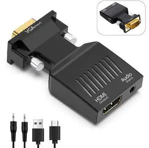 WRIARICH Uni-Directional VGA Male to HDMI Female Adapter With 3.5mm Audio Jack Support 1080P 60Hz For Laptop PC Projector Monitor WRIARICH Uni-Directional VGA Male to HDMI Female Adapter With 3.5mm Audio Jack Support 1080P 60Hz For Laptop PC Projector Monitor