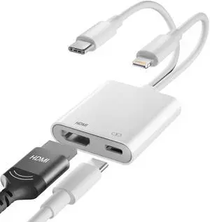 2 in 1 Lightning and USB-C to HDMI Adapter with 100W Fast Charging Port, 4K@60Hz MFi Certified Hdmi Adaptor for iPhone to TV, Lightning Hdmi Dongle for iPhone 17-5 Series/iPad /TV/Projector/Monitor 2 in 1 Lightning and USB-C to HDMI Adapter with 100W Fast Charging Port, 4K@60Hz MFi Certified Hdmi Adaptor for iPhone to TV, Lightning Hdmi Dongle for iPhone 17-5 Series/iPad /TV/Projector/Monitor