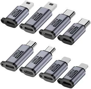 WRIARICH USB C to Micro USB/Mini USB/Lighting Adapter, Light-ning to USB C/Micro USB Converter, Micro USB 2.0 to Type C/Lighting/Mini USB Connector (8 Pack) WRIARICH USB C to Micro USB/Mini USB/Lighting Adapter, Light-ning to USB C/Micro USB Converter, Micro USB 2.0 to Type C/Lighting/Mini USB Connector (8 Pack)