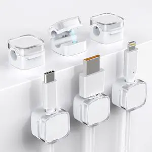 WRIARICH Cord Holder, 6 Pack Magnetic Cable Clips, Strong Adhesive Cord Holder for Nightstand Desk Organizer Kitchen Appliances Car Wall Office Phone Wire Keeper, Clear White WRIARICH Cord Holder, 6 Pack Magnetic Cable Clips, Strong Adhesive Cord Holder for Nightstand Desk Organizer Kitchen Appliances Car Wall Office Phone Wire Keeper, Clear White