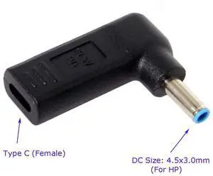 WRIARICH Laptop Charger Adapter Connector Converter USB 3.1 Type C Female to 4.5x3.0mm (Blue Tip) DC Tip Power Jack for HP 65W or below laptops WRIARICH Laptop Charger Adapter Connector Converter USB 3.1 Type C Female to 4.5x3.0mm (Blue Tip) DC Tip Power Jack for HP 65W or below laptops