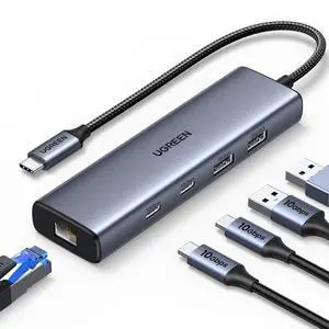 WRIARICH USB C to Ethernet Adapter, 10Gbps Data Port 6-in-1 Hub Ethernet with 2*USB-C 3.2, USB-A 3.2/2.0, Gigabit RJ45, Power Port (Only for Adapter), Type C to Network Dongle for Laptop, MacBook, XPS WRIARICH USB C to Ethernet Adapter, 10Gbps Data Port 6-in-1 Hub Ethernet with 2*USB-C 3.2, USB-A 3.2/2.0, Gigabit RJ45, Power Port (Only for Adapter), Type C to Network Dongle for Laptop, MacBook, XPS