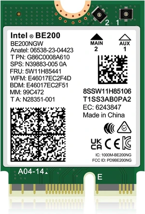Vszerda WiFi 7 Wireless Card Intel BE200 NGW, Bluetooth 5.4, 5800Mbps M.2/NGFF Network Support Windows 10/11 (64bit), Linux, Not Support AMD. Ideal for WiFi7/WiFi6E/WiFi6/WiFi5 Router and Wireless AP Vszerda WiFi 7 Wireless Card Intel BE200 NGW, Bluetooth 5.4, 5800Mbps M.2/NGFF Network Support Windows 10/11 (64bit), Linux, Not Support AMD. Ideal for WiFi7/WiFi6E/WiFi6/WiFi5 Router and Wireless AP