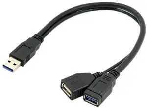 WRIARICH USB3.0 Y-Splitter Cable | Single Type-A Male to Dual Type-A Female Extra Power Data Cord for 2.5-inch Portable Hard Drives WRIARICH USB3.0 Y-Splitter Cable | Single Type-A Male to Dual Type-A Female Extra Power Data Cord for 2.5-inch Portable Hard Drives