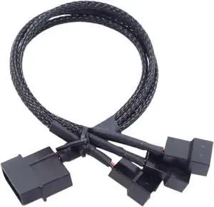 WRIARICH Molex LP4 to Triple 3/4 Pin PWM Fan Splitter Cable, Sleeved 10 Inch Black PC Cooling Power Extension Cord WRIARICH Molex LP4 to Triple 3/4 Pin PWM Fan Splitter Cable, Sleeved 10 Inch Black PC Cooling Power Extension Cord