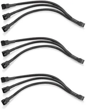WRIARICH 3 Pack 10 Inch 4 Pin 3-Way PWM Fan Splitter Cable, Black for 3/4 Pin PC Cooling Fans WRIARICH 3 Pack 10 Inch 4 Pin 3-Way PWM Fan Splitter Cable, Black for 3/4 Pin PC Cooling Fans