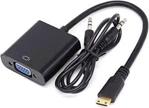 WRIARICH Mini HDMI to VGA Video Converter Adapter with 3.5mm Audio Jack & Built-in Cable, Compatible with Graphics Cards, Tablets, Cameras and Camcorders WRIARICH Mini HDMI to VGA Video Converter Adapter with 3.5mm Audio Jack & Built-in Cable, Compatible with Graphics Cards, Tablets, Cameras and Camcorders