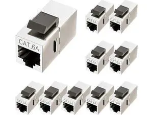 WRIARICH 10 Pack Cat6a Shielded Keystone Coupler, Female to Female RJ45 Keystone Jack, Ethernet Keystone Coupler in Silver WRIARICH 10 Pack Cat6a Shielded Keystone Coupler, Female to Female RJ45 Keystone Jack, Ethernet Keystone Coupler in Silver