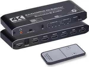 WRIARICH 2x4 HDMI Matrix Switch Splitter with Audio Extractor & IR Remote, HDMI 2.0b 4K@60Hz Matrix Support Optical SPDIF + 3.5mm Audio, HDCP2.2 RGB 4:4:4 HDR for 4K HDTV Monitor WRIARICH 2x4 HDMI Matrix Switch Splitter with Audio Extractor & IR Remote, HDMI 2.0b 4K@60Hz Matrix Support Optical SPDIF + 3.5mm Audio, HDCP2.2 RGB 4:4:4 HDR for 4K HDTV Monitor