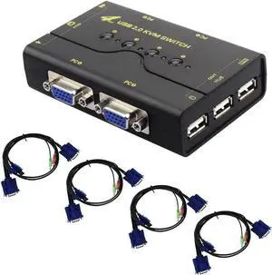 WRIARICH 4-Port VGA KVM Switch with USB Hub & Audio, Supports Wireless Keyboard & Mouse, Push Button Switch Control WRIARICH 4-Port VGA KVM Switch with USB Hub & Audio, Supports Wireless Keyboard & Mouse, Push Button Switch Control