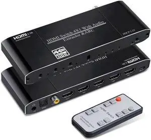 4x1 HDMI Switch with Audio Extractor, 4 in 1 Out 4K HDMI Switcher Selector Box, Separate Optical Toslink + Coaxial + 3.5mm AUX Audio Output, Built-in EDID Management, IR Remote Control, Supports 4K UH 4x1 HDMI Switch with Audio Extractor, 4 in 1 Out 4K HDMI Switcher Selector Box, Separate Optical Toslink + Coaxial + 3.5mm AUX Audio Output, Built-in EDID Management, IR Remote Control, Supports 4K UH