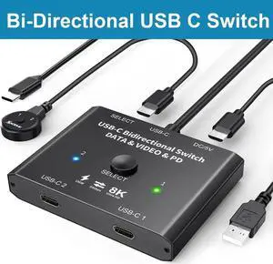 WRIARICH Bi-Directional 2 In 1 Out / 1 In 2 Out USB-C KVM Switch, Support 8K@60Hz & 4K@120Hz Video, 10Gbps Data, 100W PD Charging, Compatible with Thunderbolt Devices WRIARICH Bi-Directional 2 In 1 Out / 1 In 2 Out USB-C KVM Switch, Support 8K@60Hz & 4K@120Hz Video, 10Gbps Data, 100W PD Charging, Compatible with Thunderbolt Devices