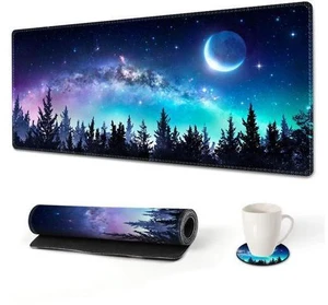 WRIARICH Extended Gaming Mouse Pad XL Large Keyboard Mouse Mat Desk Pad with Stitched Edges Durable Non-Slip Base Mousepad for Home Office Work 35x15.7inch Forest Moon Sky WRIARICH Extended Gaming Mouse Pad XL Large Keyboard Mouse Mat Desk Pad with Stitched Edges Durable Non-Slip Base Mousepad for Home Office Work 35x15.7inch Forest Moon Sky