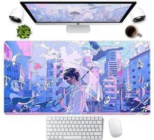 Anime Kawaii Desk Mat Mousepad Cute Japanese Large Gaming Mouse Pad XXL, Pastel Aesthetic Purple Blue Laptop Keyboard Mouse Mat, Magical Fantasy City Girl Gamer Computer Desktop Mat 31.5x15.75 in Anime Kawaii Desk Mat Mousepad Cute Japanese Large Gaming Mouse Pad XXL, Pastel Aesthetic Purple Blue Laptop Keyboard Mouse Mat, Magical Fantasy City Girl Gamer Computer Desktop Mat 31.5x15.75 in