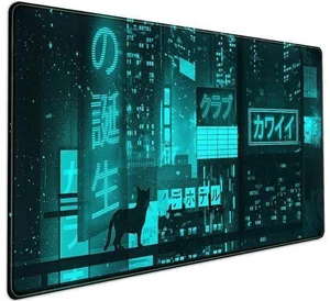 WRIARICH Cyan Green Japanese Desk Mat Neon Tokyo Extended Mouse Pad Anime Cat Desk Pad Gaming Mousepad XXL Large Keyboard Mat for Gamers Cool Computer Mat for Desk with Stitched Edges 31.5X15.7 in WRIARICH Cyan Green Japanese Desk Mat Neon Tokyo Extended Mouse Pad Anime Cat Desk Pad Gaming Mousepad XXL Large Keyboard Mat for Gamers Cool Computer Mat for Desk with Stitched Edges 31.5X15.7 in
