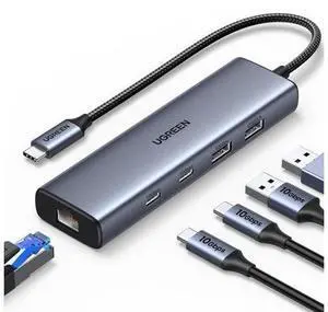 WRIARICH USB C to Ethernet Adapter, 10Gbps Data Port 6-in-1 Hub Ethernet with 2*USB-C 3.2, USB-A 3.2/2.0, Gigabit RJ45, Power Port (Only for Adapter), Type C to Network Dongle for Laptop, MacBook, XPS WRIARICH USB C to Ethernet Adapter, 10Gbps Data Port 6-in-1 Hub Ethernet with 2*USB-C 3.2, USB-A 3.2/2.0, Gigabit RJ45, Power Port (Only for Adapter), Type C to Network Dongle for Laptop, MacBook, XPS