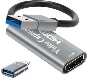 WRIARICH Video Capture Cards, 4K HDMI to USB 3.0 Video Capture Device, 1080P HD 60fps Broadcast Live and Record Video Audio Grabber for Gaming, Streaming, Teaching, Video Conference (Silver) WRIARICH Video Capture Cards, 4K HDMI to USB 3.0 Video Capture Device, 1080P HD 60fps Broadcast Live and Record Video Audio Grabber for Gaming, Streaming, Teaching, Video Conference (Silver)
