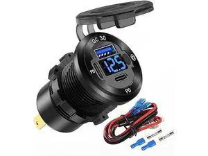 12V USB Car Socket Round USB C 12V Outlet, 3-Port Marine USB Fast Charger Waterproof Cigarette Outlet USB Replacement Aluminum with Switch & Voltmeter, Suitable for Boat Golf Cart RV Motorcycle Truck 12V USB Car Socket Round USB C 12V Outlet, 3-Port Marine USB Fast Charger Waterproof Cigarette Outlet USB Replacement Aluminum with Switch & Voltmeter, Suitable for Boat Golf Cart RV Motorcycle Truck