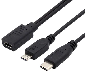 WRIARICH Type-C USB-C Female to USB-C Type C USB 3.1 & Micro USB Male Splitter Extension Charge Cable WRIARICH Type-C USB-C Female to USB-C Type C USB 3.1 & Micro USB Male Splitter Extension Charge Cable