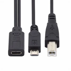WRIARICH Type-C USB-C Female to USB2.0 Standard Type-B & Micro USB Male Splitter Extension Charge Cable WRIARICH Type-C USB-C Female to USB2.0 Standard Type-B & Micro USB Male Splitter Extension Charge Cable