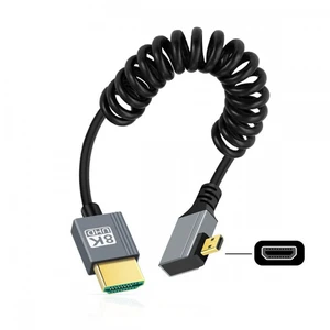 WRIARICH 90 Degree Left Angled Micro HDMI 2.1 Male Type-D to HDMI Male 8K 60hz Stretch Coiled Cable 100cm for HDTV Camera Laptop Monitor WRIARICH 90 Degree Left Angled Micro HDMI 2.1 Male Type-D to HDMI Male 8K 60hz Stretch Coiled Cable 100cm for HDTV Camera Laptop Monitor