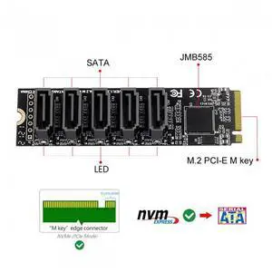 WRIARICH NGFF NVME M-Key PCI Express to SATA 3.0 6Gbps 5 Ports Adapter Converter Hard Drive Extension Card JMB585 2280 WRIARICH NGFF NVME M-Key PCI Express to SATA 3.0 6Gbps 5 Ports Adapter Converter Hard Drive Extension Card JMB585 2280