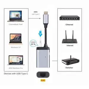 WRIARICH USB-C Type-C USB3.1 to 1000Mbps Gigabit Ethernet Network LAN Adapter with Female PD Power Port WRIARICH USB-C Type-C USB3.1 to 1000Mbps Gigabit Ethernet Network LAN Adapter with Female PD Power Port