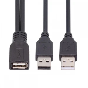 WRIARICH Black USB 2.0 Female A to Dual A Male Extra Power Data Y Extension Cable for 2.5" Mobile Hard Disk WRIARICH Black USB 2.0 Female A to Dual A Male Extra Power Data Y Extension Cable for 2.5" Mobile Hard Disk