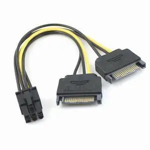 WRIARICH Dual two SATA 15 Pin Male M to PCI-e Express Card 6 Pin Female Graphics Video Card Power Cable 15cm WRIARICH Dual two SATA 15 Pin Male M to PCI-e Express Card 6 Pin Female Graphics Video Card Power Cable 15cm