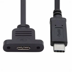WRIARICH Type-C USB 3.0 USB-C Male to Micro 3.0 Type-B Female Screw Mount Type Extension Cable 5Gbps WRIARICH Type-C USB 3.0 USB-C Male to Micro 3.0 Type-B Female Screw Mount Type Extension Cable 5Gbps