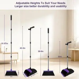 Broom and Dustpan Set, Upright Purple Broom with Dustpan Combo Set 51" Long Handle, Self Cleaning Dust Pan for Home, Kitchen and Office Broom and Dustpan Set, Upright Purple Broom with Dustpan Combo Set 51" Long Handle, Self Cleaning Dust Pan for Home, Kitchen and Office