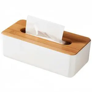 Tissue Box with Bamboo Cover, Plastic Tissue Organizer, Bathroom Tissue Dispenser for Home, Bedroom, Office, Living Room, 8.1 × 4.5 × 3.1 in (White) Tissue Box with Bamboo Cover, Plastic Tissue Organizer, Bathroom Tissue Dispenser for Home, Bedroom, Office, Living Room, 8.1 × 4.5 × 3.1 in (White)