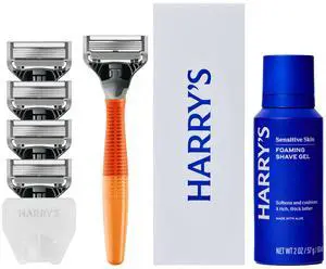 Original Shaving Kit for Men - Razor Handle, 5 Razor Blade Refills, Foaming Shave Gel, and Travel Blade Cover - TSA Approved Travel Essentials - German Engineered - Ember Original Shaving Kit for Men - Razor Handle, 5 Razor Blade Refills, Foaming Shave Gel, and Travel Blade Cover - TSA Approved Travel Essentials - German Engineered - Ember