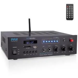 300W Bluetooth Karaoke Amplifier - 2-Channel PA System with FM Radio - USB/SD - AUX - 2 Mic Inputs - Siren Alarm - 12V Power Option - Remote Control for Home, Car, and Bus Tours - PFA600BU 300W Bluetooth Karaoke Amplifier - 2-Channel PA System with FM Radio - USB/SD - AUX - 2 Mic Inputs - Siren Alarm - 12V Power Option - Remote Control for Home, Car, and Bus Tours - PFA600BU