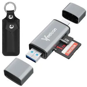 OTG SD Card ReaderDual Slots USB 3.0 Type C to Micro SD Card Adapter, MicroSD SDHC SDXC Memory Card Viewer with Leather Carrying Case for Camera, iPhone 17 16 15 Pro/Pro Max PC MacBook Laptop OTG SD Card ReaderDual Slots USB 3.0 Type C to Micro SD Card Adapter, MicroSD SDHC SDXC Memory Card Viewer with Leather Carrying Case for Camera, iPhone 17 16 15 Pro/Pro Max PC MacBook Laptop
