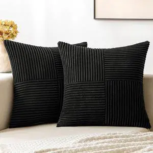 Black Decorative Throw Pillow Covers 18x18 Inch for Couch Bed Sofa Pack of 2 Boho Farmhouse Throw Pillows Soft Cross Corduroy Patchwork Textured Cushion Cases Black Decorative Throw Pillow Covers 18x18 Inch for Couch Bed Sofa Pack of 2 Boho Farmhouse Throw Pillows Soft Cross Corduroy Patchwork Textured Cushion Cases