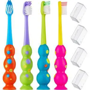 Kids Toothbrush 4 Pack - Soft Bristles with Suction Cup - Toothbrush Kids, Child Sized Brush Heads, 3-10 Year Old Kid Toothbrush with Easy Storage - Toddler, Girl and Boy Set (4-Pack, Multi-Color) Kids Toothbrush 4 Pack - Soft Bristles with Suction Cup - Toothbrush Kids, Child Sized Brush Heads, 3-10 Year Old Kid Toothbrush with Easy Storage - Toddler, Girl and Boy Set (4-Pack, Multi-Color)