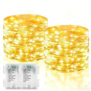 2 Pack Battery Fairy Lights 100 LED 33Ft Silver Wire Christmas Lights Timer 2 Pack Battery Fairy Lights 100 LED 33Ft Silver Wire Christmas Lights Timer