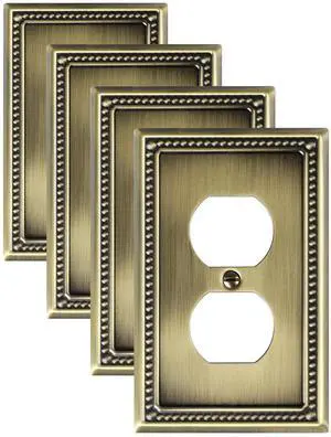 4-Pack Duplex Switch Plates and Outlet Covers, Antique Brass | Pearls Beaded Decorative Metal Wall Plates for Electrical Outlets, 1 Gang Receptacle Cover 4-Pack Duplex Switch Plates and Outlet Covers, Antique Brass | Pearls Beaded Decorative Metal Wall Plates for Electrical Outlets, 1 Gang Receptacle Cover