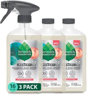 Foaming Dish Spray, Honey Crisp Apple 16 Fl Oz (Pack of 3), Refill Pack of 3 with 1 Sprayhead Foaming Dish Spray, Honey Crisp Apple 16 Fl Oz (Pack of 3), Refill Pack of 3 with 1 Sprayhead