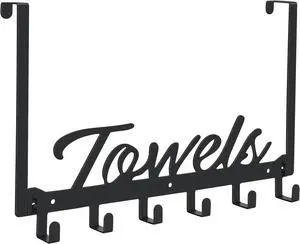 Over The Door Hooks - Heavy Duty Towel Rack with 6 Hooks for Bedroom, Bathroom, Kitchen - Holds Towels, Bags, Coats, Hats - Black Over The Door Hooks - Heavy Duty Towel Rack with 6 Hooks for Bedroom, Bathroom, Kitchen - Holds Towels, Bags, Coats, Hats - Black