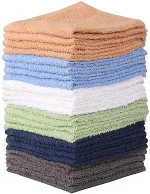 Towel and Linen Mart 100% Cotton - 24 Pack Wash Cloth Set - Flannel Face Cloths, Highly Absorbent and Soft Feel Fingertip Towels (Multi, Pack of 24) Towel and Linen Mart 100% Cotton - 24 Pack Wash Cloth Set - Flannel Face Cloths, Highly Absorbent and Soft Feel Fingertip Towels (Multi, Pack of 24)