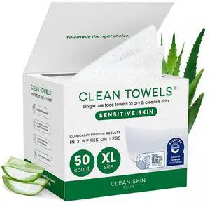 Sensitive Skin Clean Towels® XL, Ultra-Soft Disposable Face Dry Wipes Infused with Aloe & Glycerin, XL - 1 Pack (50 count) Sensitive Skin Clean Towels® XL, Ultra-Soft Disposable Face Dry Wipes Infused with Aloe & Glycerin, XL - 1 Pack (50 count)