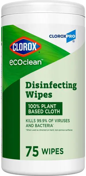 CloroxPro Clorox EcoClean Disinfecting Wipes, Multipurpose 100% Plant Based Cleaning Cloths, Antibacterial Disinfectant, Safe for Multi Surface Use, 75 Count CloroxPro Clorox EcoClean Disinfecting Wipes, Multipurpose 100% Plant Based Cleaning Cloths, Antibacterial Disinfectant, Safe for Multi Surface Use, 75 Count